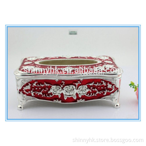 New desigh enamel metal rectangle tissue paper box holder craft red colour